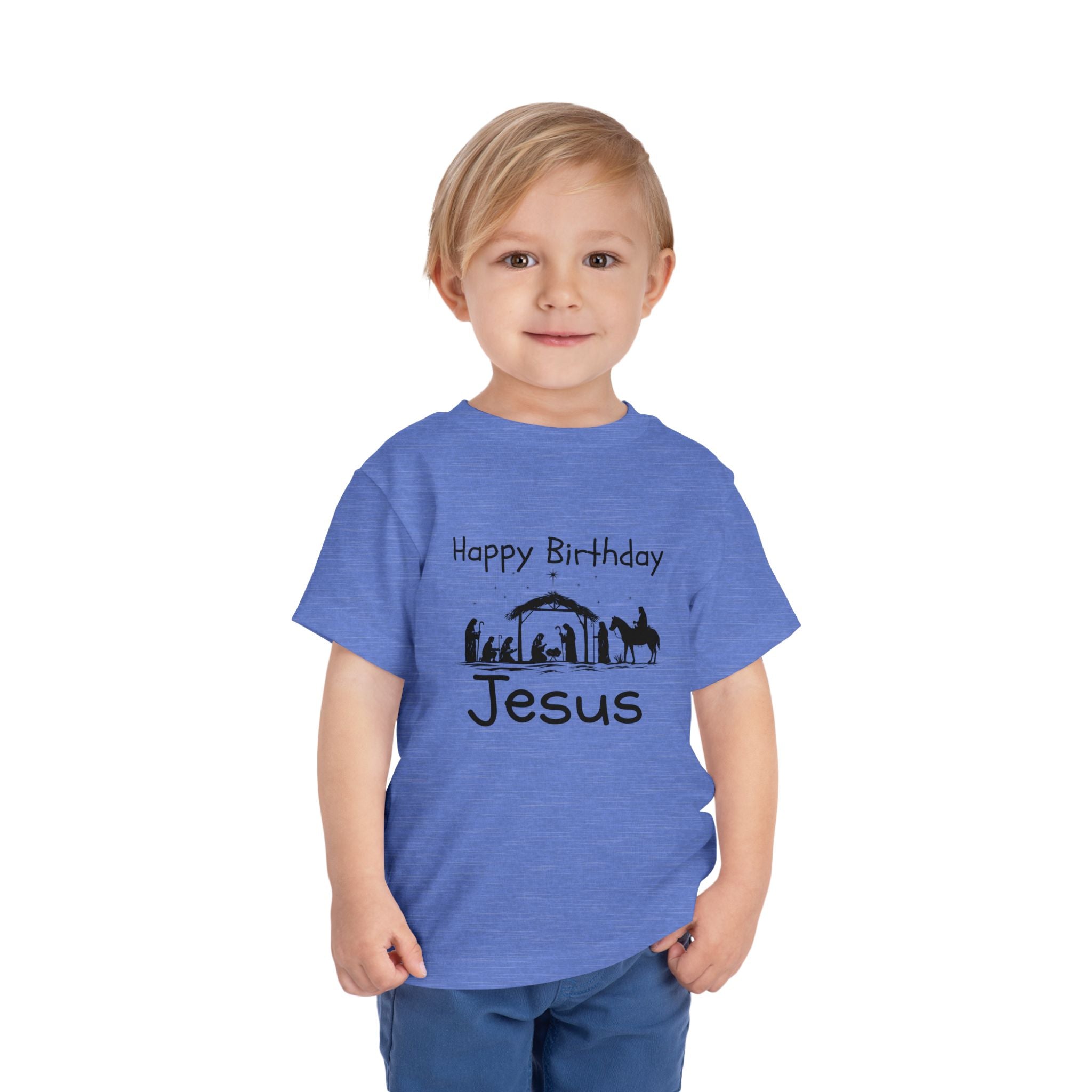 Happy Birthday Jesus Christian Christmas Shirt for Toddlers Short Sleeve Tee Christian Toddler Christmas Shirt