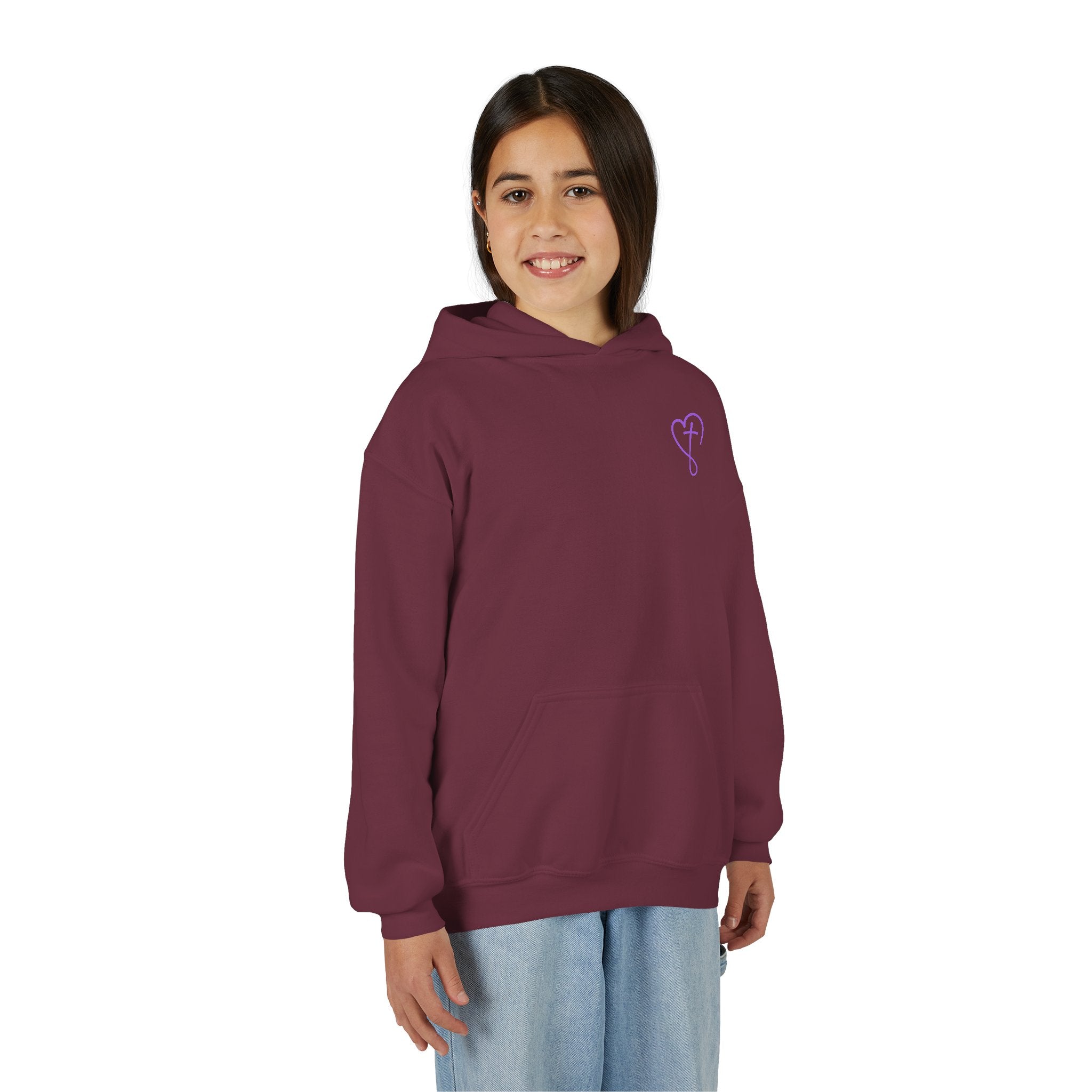 Back design - Youth Hoodie — 'I Timothy 6:7' Colorful Faith Graphic Hoodie (All You Need Is God)