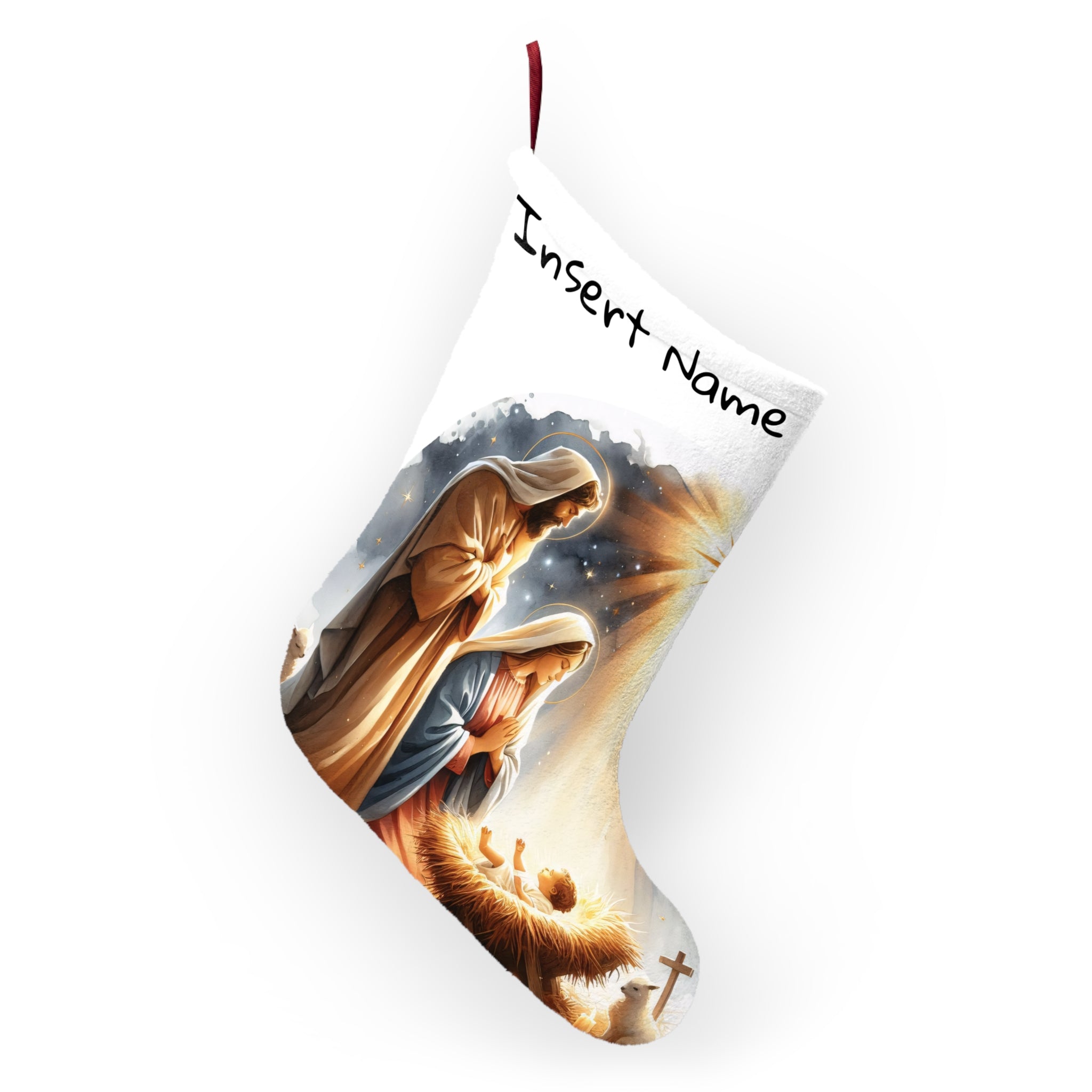 Personalized Nativity Christmas Stocking – Custom Name Holiday Stocking (e.g., Sarah)