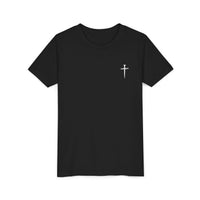 Back design - Youth Tee - "Jesus Has My Back" Cross Christian Graphic Shirt