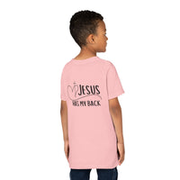 Back design - Youth Tee - "Jesus Has My Back" Christian Faith Shirt