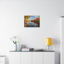 He Leads Me Beside Still Waters Matte Canvas Wall Art — Psalm 23:2 Autumn River Religious Decor