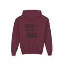 Youth Hoodie - "Jesus Has My Back" Cross Faith Graphic