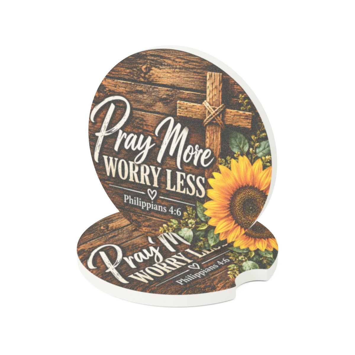 Pray More Worry Less Christian Soapstone Car Coaster