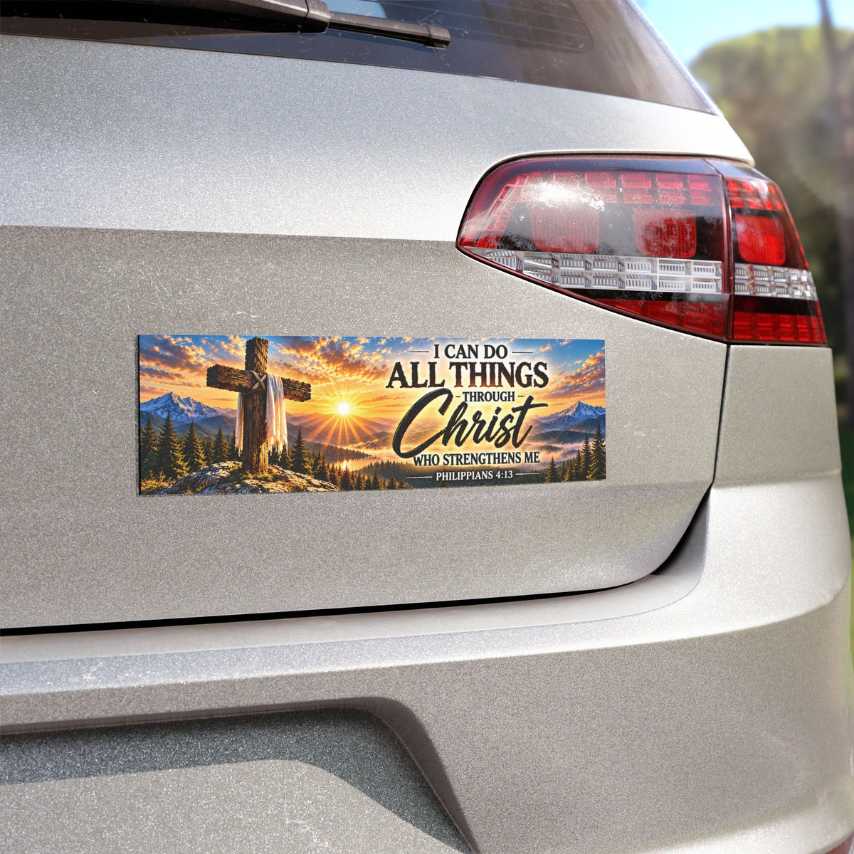 With God All Things Are Possible – Mountain Sunrise Christian Car Magnet