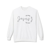 Jesus Circle Script Crewneck Sweatshirt — "Jesus: The Way, The Truth, The Life" Christian Pullover
