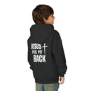 Youth Hoodie - "Jesus Has My Back" Cross Faith Graphic