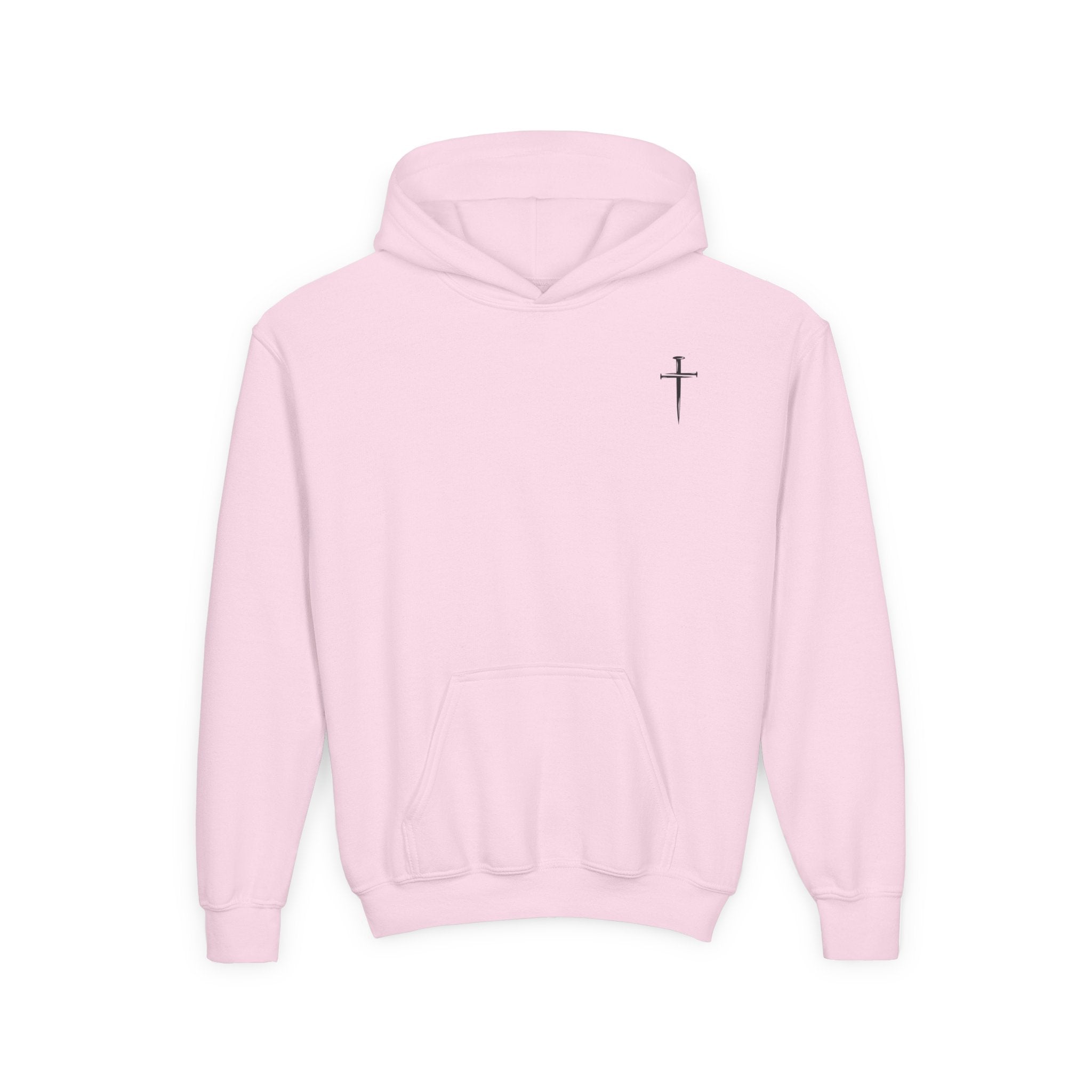 Youth Hoodie - "Jesus Has My Back" Cross Faith Graphic