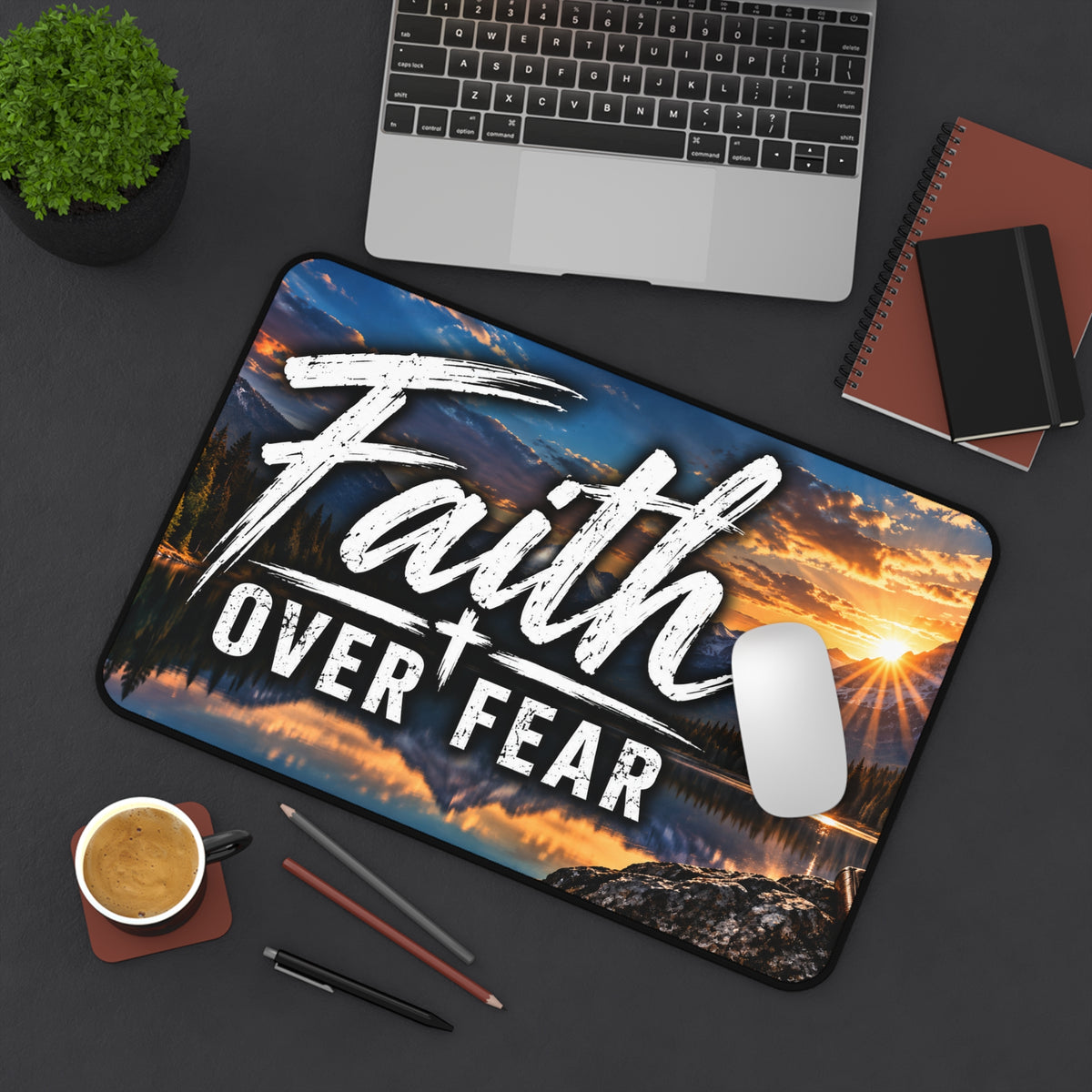 Faith Over Fear Christian Desk Mat