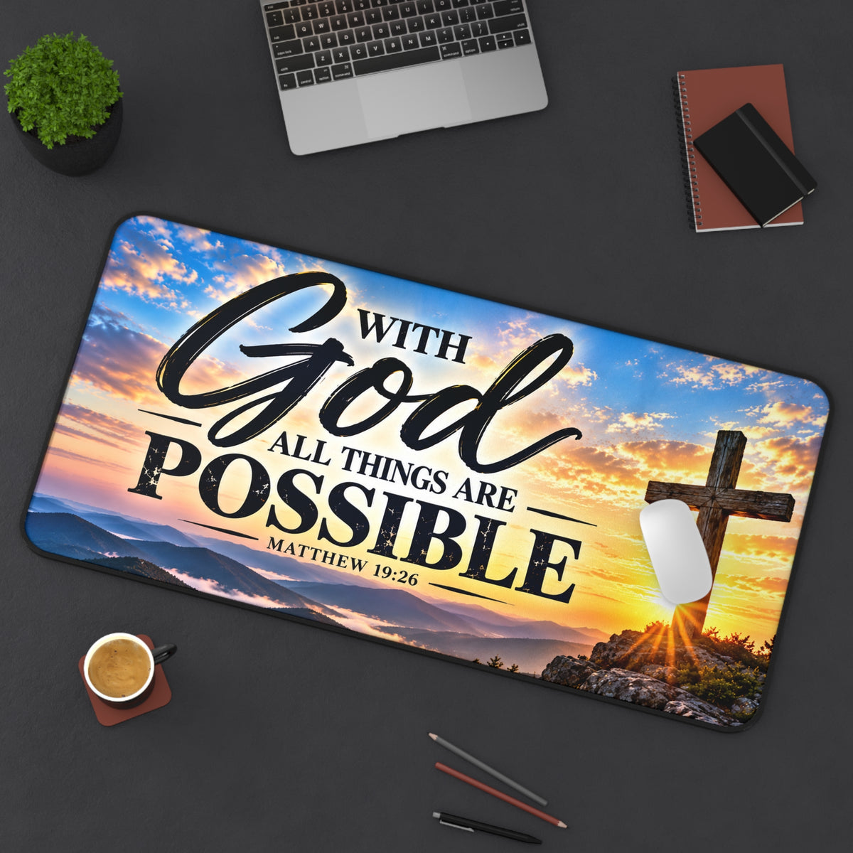 With God All Things Are Possible Christian Desk Mat