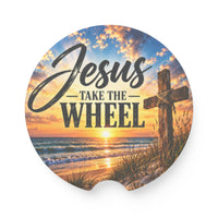 Jesus Take the Wheel – Beach Sunrise Christian Car Coaster