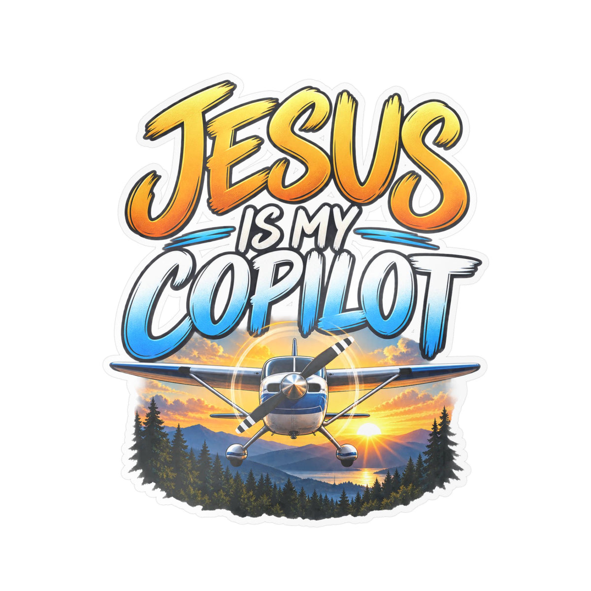 Jesus Is My Copilot – Mountain Sunset Christian Vinyl Sticker