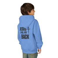 Youth Hoodie - "Jesus Has My Back" Cross Faith Graphic