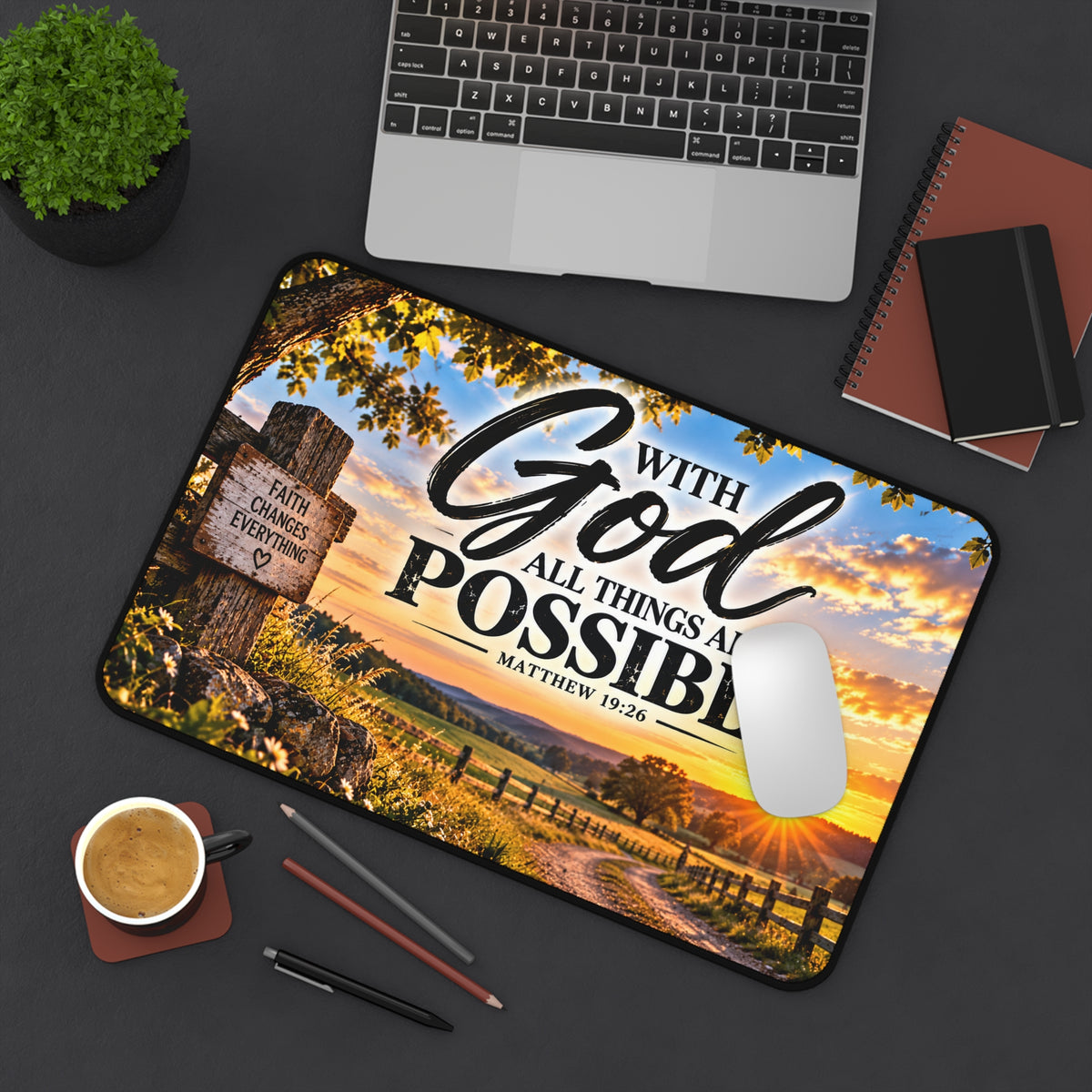 With God All Things Are Possible – Country Sunrise Christian Desk Mat