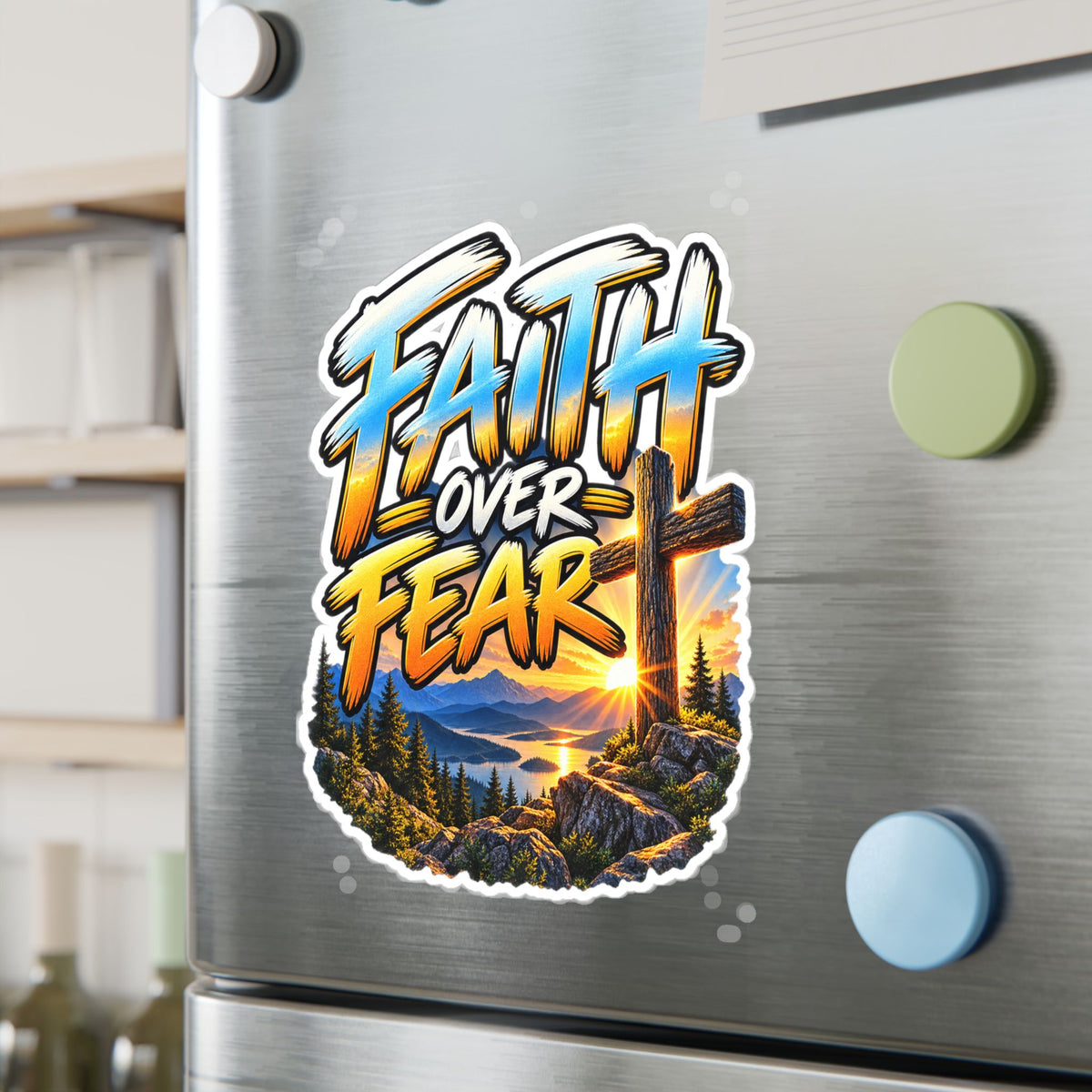 Faith Over Fear – Mountain Cross Christian Vinyl Sticker