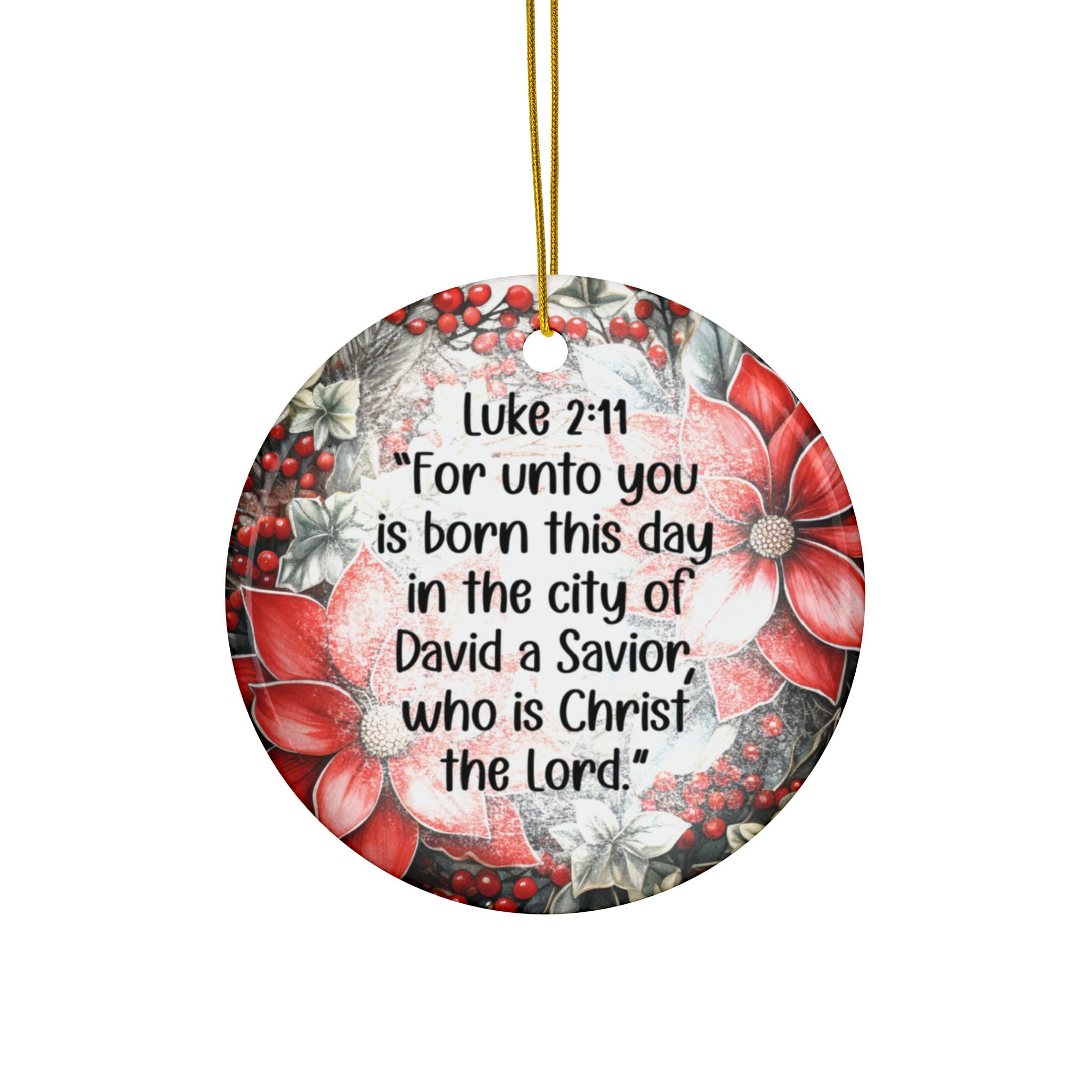 Ceramic Ornament — "For Unto You Is Born This Day A Savior" Nativity Christmas Tree Decoration