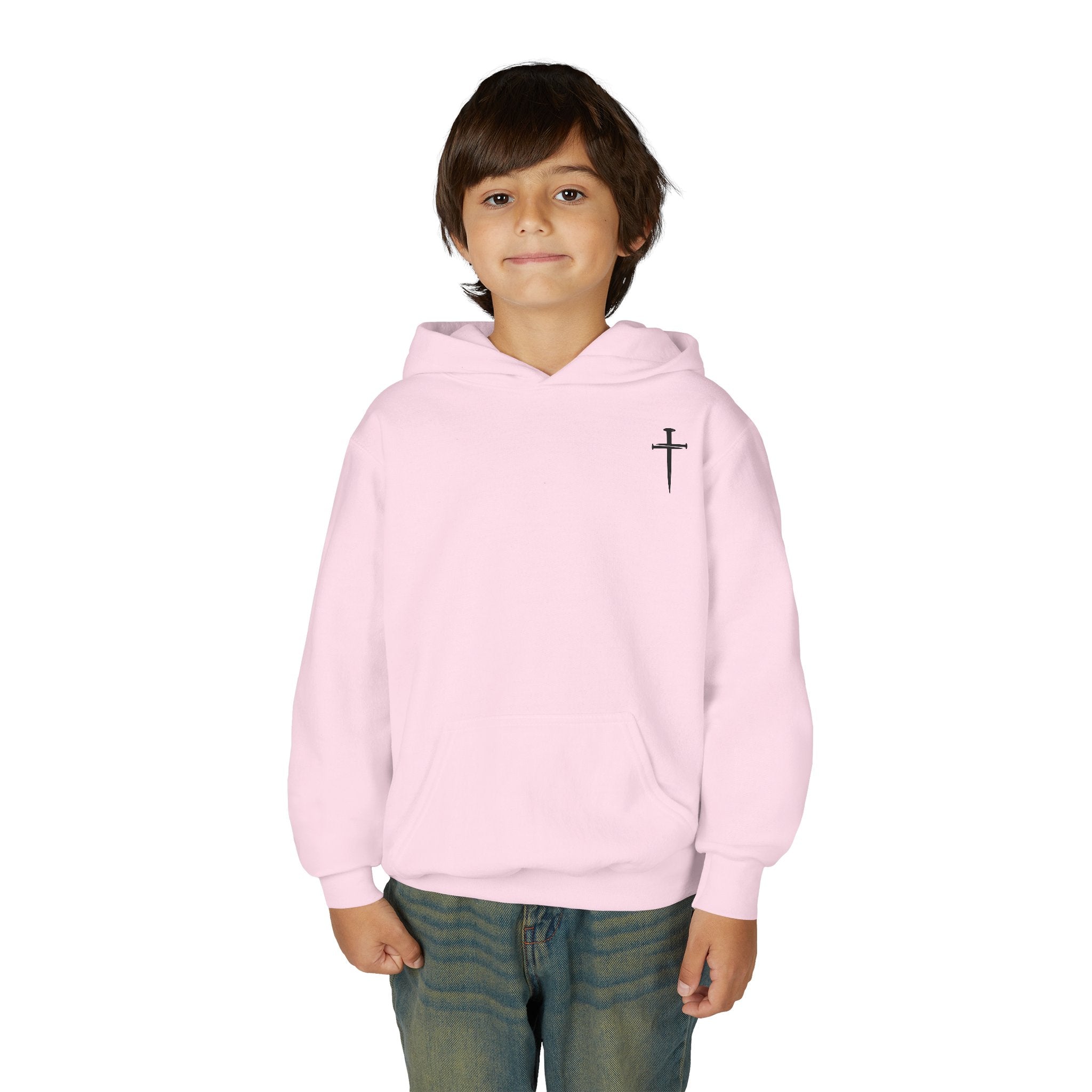 Youth Hoodie - "Jesus Has My Back" Cross Faith Graphic