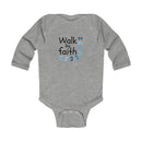 Infant Bodysuit - "Walk by Faith" Blue Footprints Long Sleeve Baby Onesie