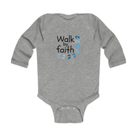 Infant Bodysuit - "Walk by Faith" Blue Footprints Long Sleeve Baby Onesie