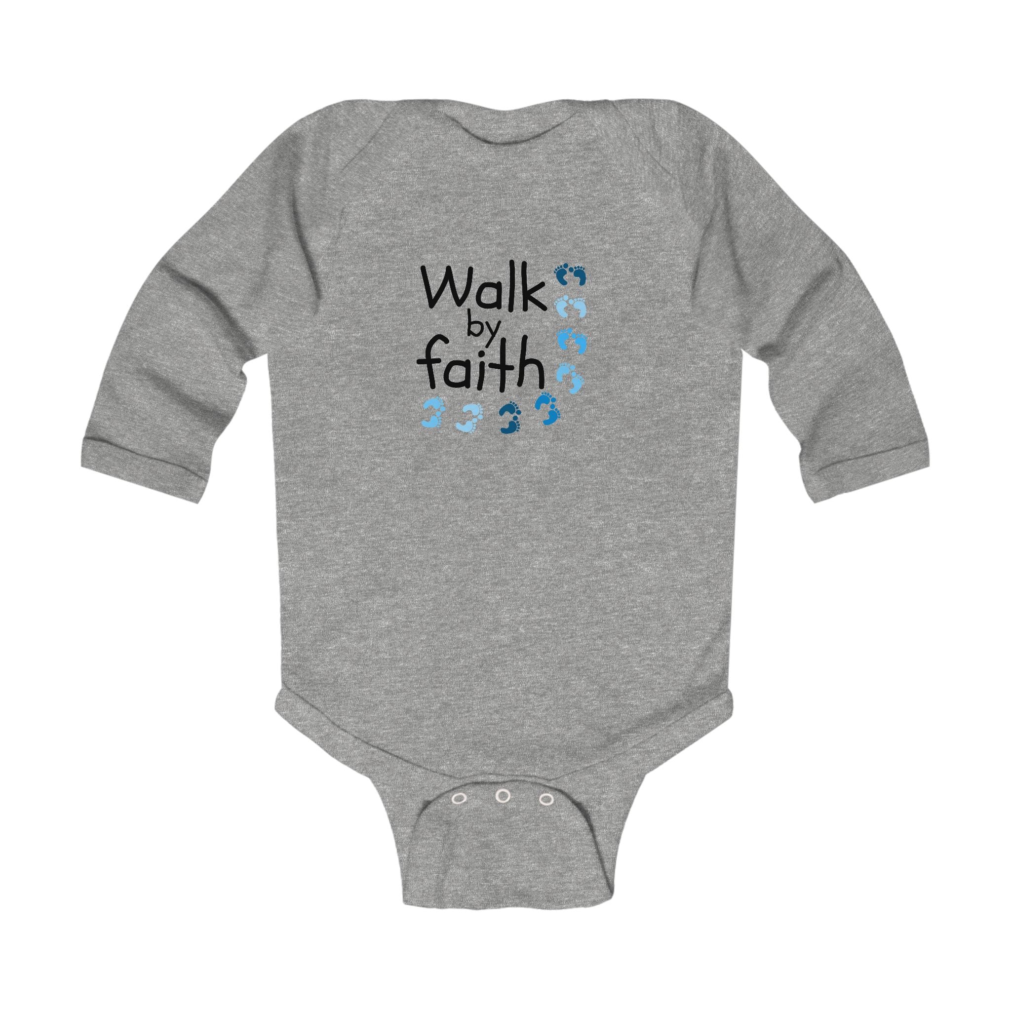 Infant Bodysuit - "Walk by Faith" Blue Footprints Long Sleeve Baby Onesie
