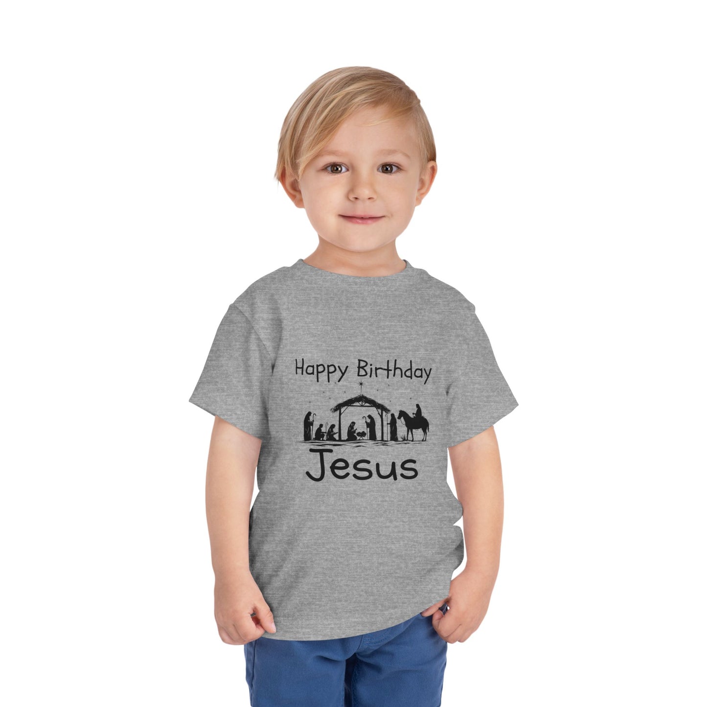 Happy Birthday Jesus Christian Christmas Shirt for Toddlers Short Sleeve Tee Christian Toddler Christmas Shirt