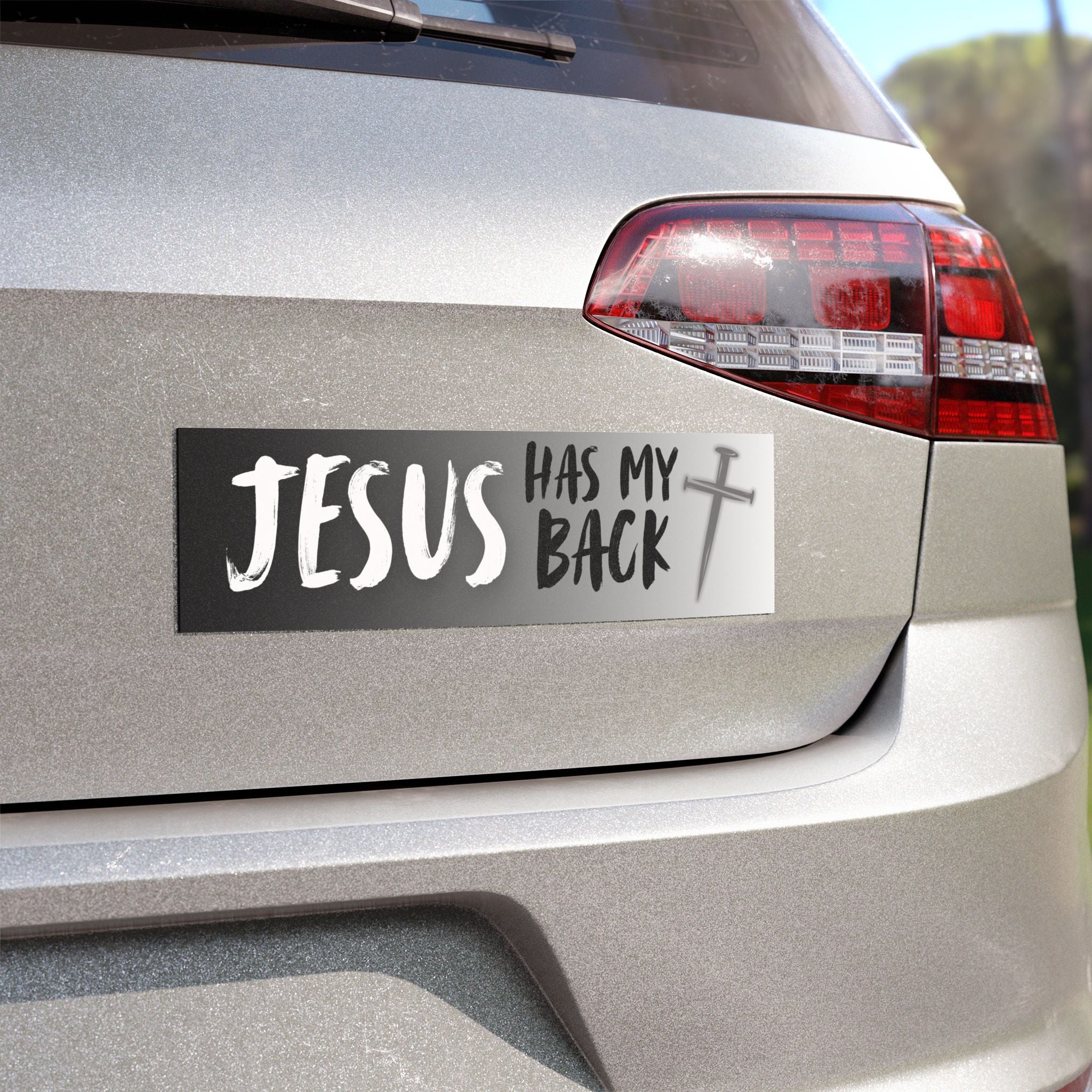 Jesus Has My Back Car Magnet — Faith-Based Christian Cross Magnetic Decal