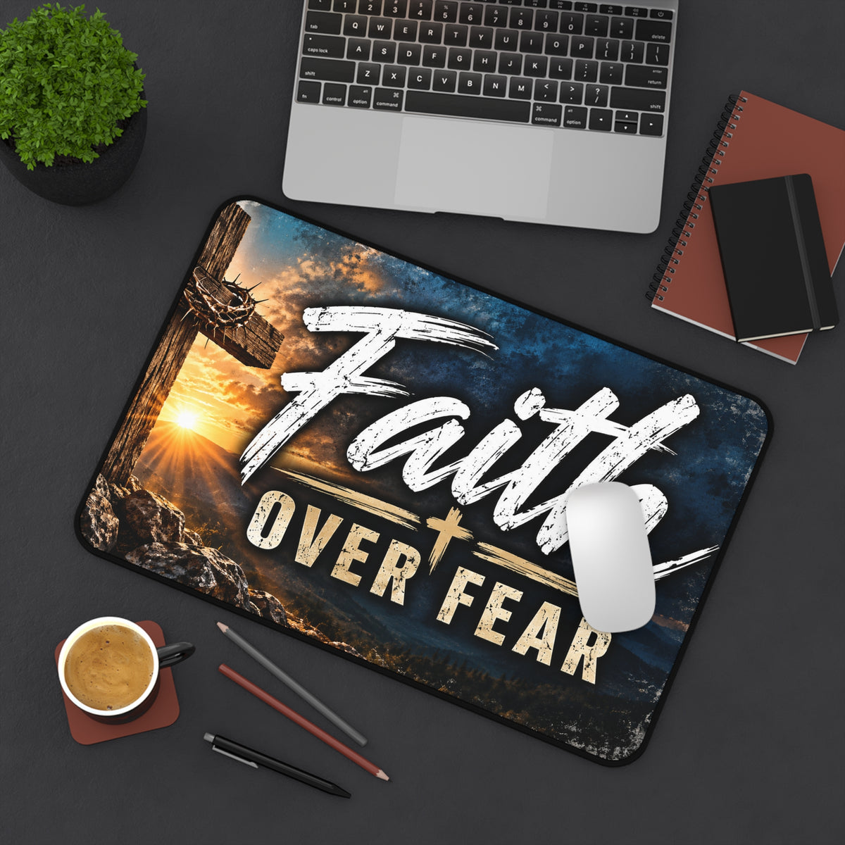 Faith Over Fear Christian Desk Mat