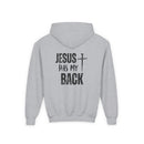 Youth Hoodie - "Jesus Has My Back" Cross Faith Graphic