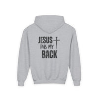 Youth Hoodie - "Jesus Has My Back" Cross Faith Graphic
