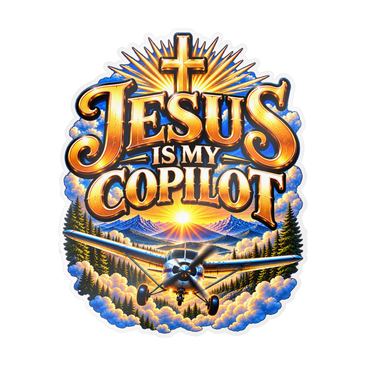 Jesus Is My Copilot – Cross & Airplane Christian Vinyl Sticker