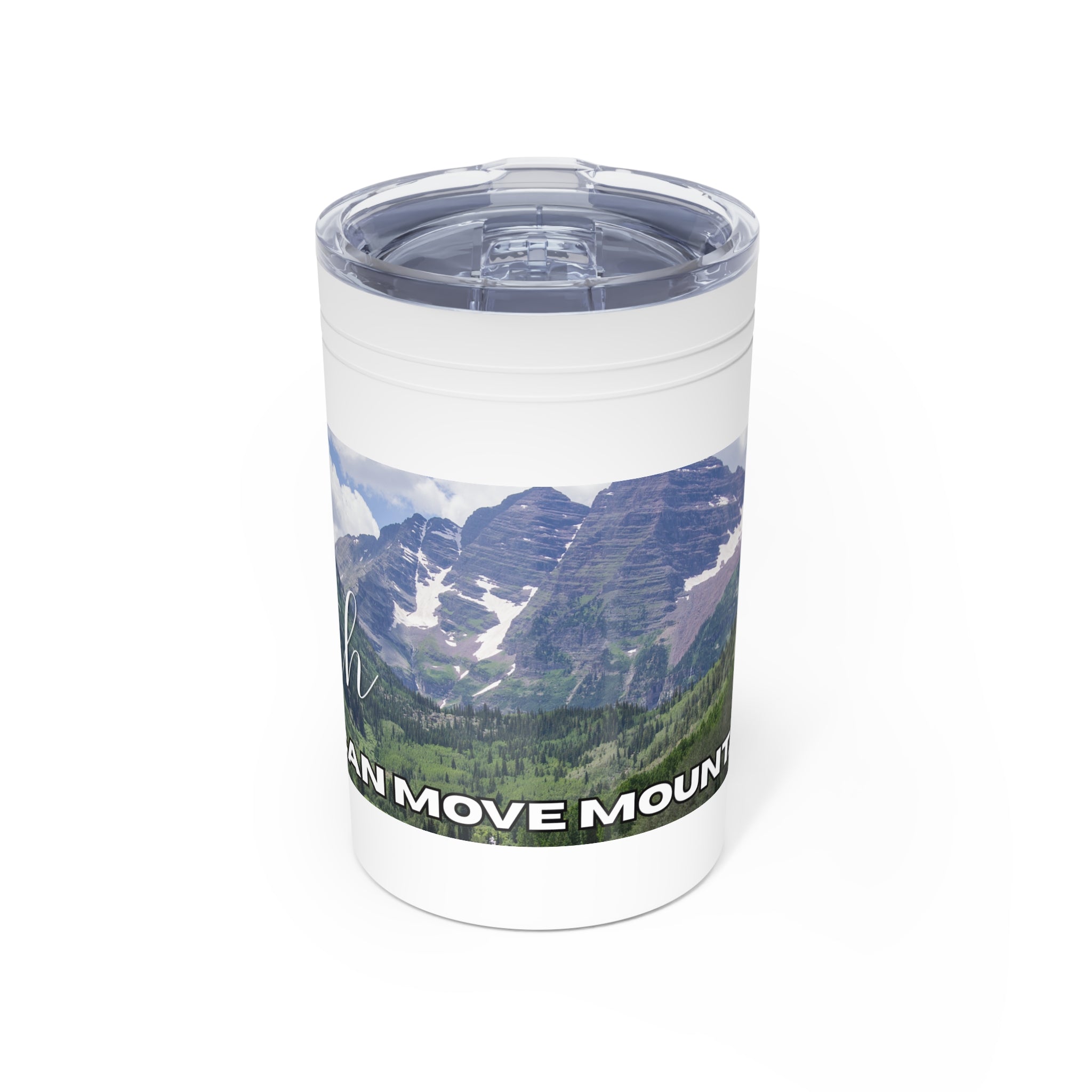 Faith Can Move Mountains Vacuum Insulated Tumbler | 11oz Travel Mug | Christian Gifts for Women Men | Faith Based Gifts