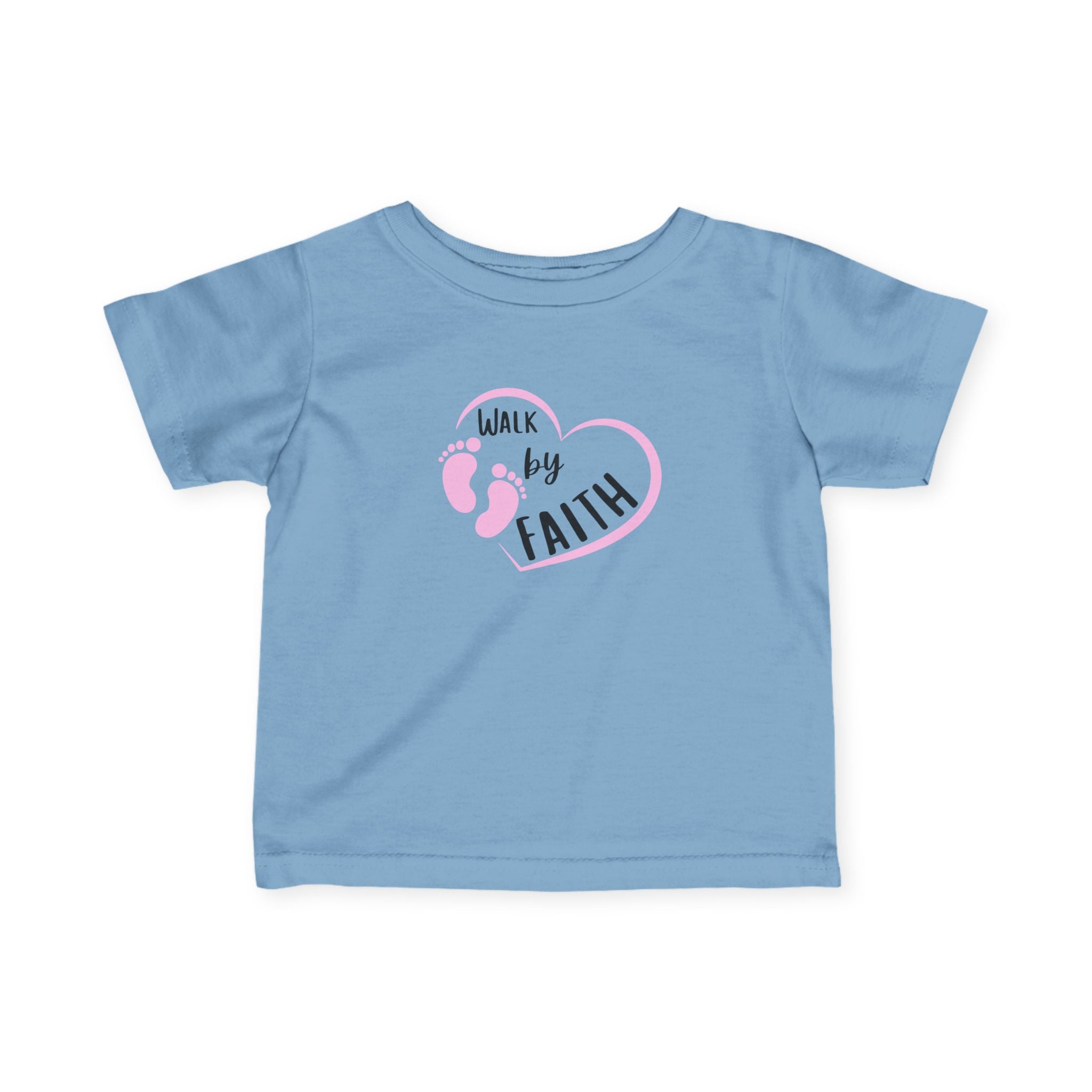 Infant Tee - "Walk by Faith" Pink Heart & Footprints Baby Shirt