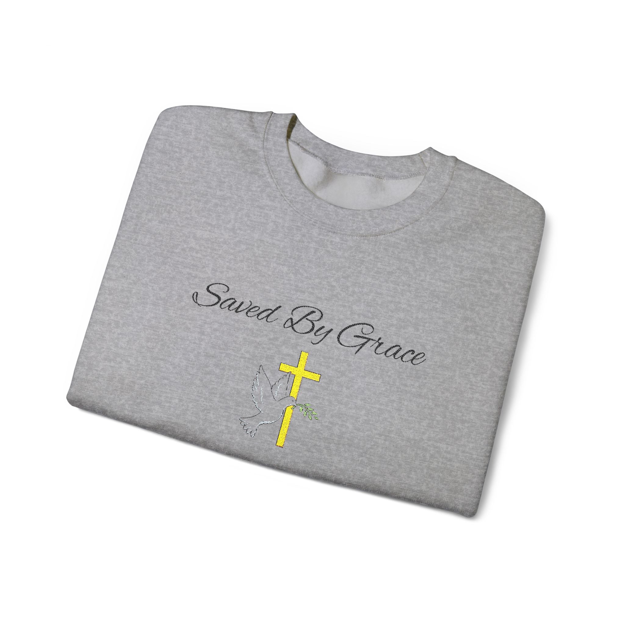 Embroidered Saved By Grace Ephesians 2:8-9 Unisex Heavy Blend Crewneck Sweatshirt