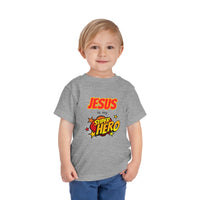 Toddler Tee - "Jesus Is My Superhero" Comic-Style Christian Shirt
