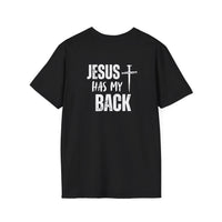 Back design - Jesus Has My Back T-Shirt — Christian Faith Cross Tee