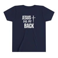 Back design - Youth Tee - "Jesus Has My Back" Cross Christian Graphic Shirt