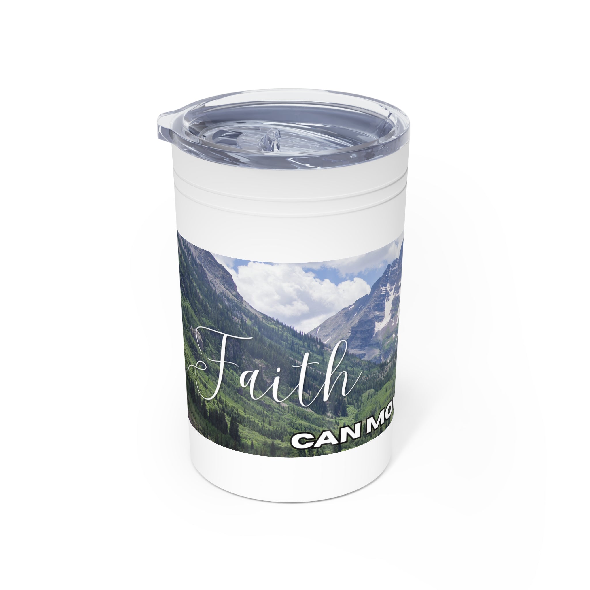 Faith Can Move Mountains Vacuum Insulated Tumbler | 11oz Travel Mug | Christian Gifts for Women Men | Faith Based Gifts