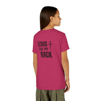Back design - Youth Tee - "Jesus Has My Back" Cross Christian Graphic Shirt