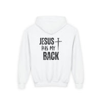 Youth Hoodie - "Jesus Has My Back" Cross Faith Graphic