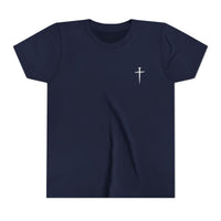 Back design - Youth Tee - "Jesus Has My Back" Cross Christian Graphic Shirt