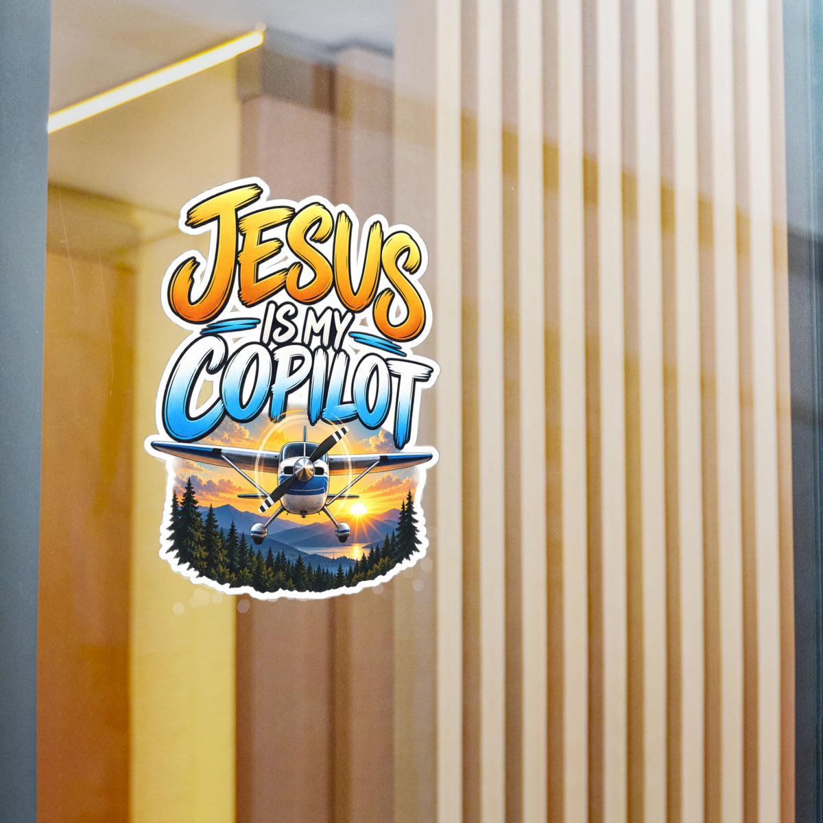 Jesus Is My Copilot – Mountain Sunset Christian Vinyl Sticker