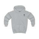 Softstyle Kids Hoodie — "Jesus Has My Back" Christian Youth Pullover with Cross