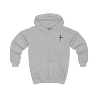 Softstyle Kids Hoodie — "Jesus Has My Back" Christian Youth Pullover with Cross