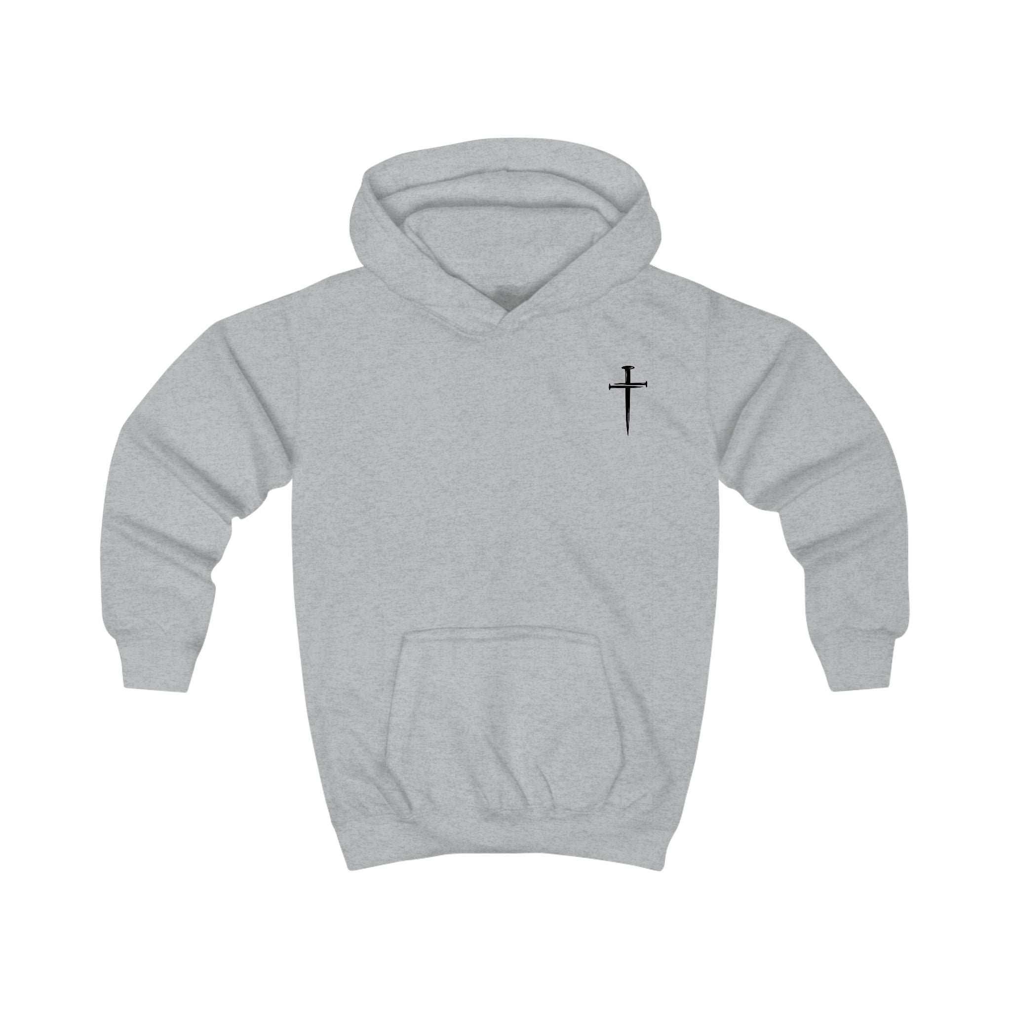 Softstyle Kids Hoodie — "Jesus Has My Back" Christian Youth Pullover with Cross