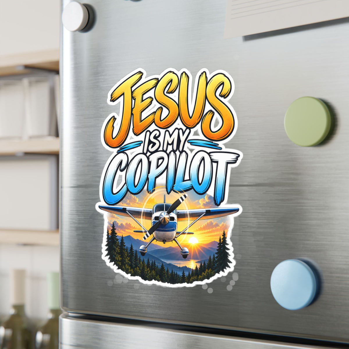 Jesus Is My Copilot – Mountain Sunset Christian Vinyl Sticker