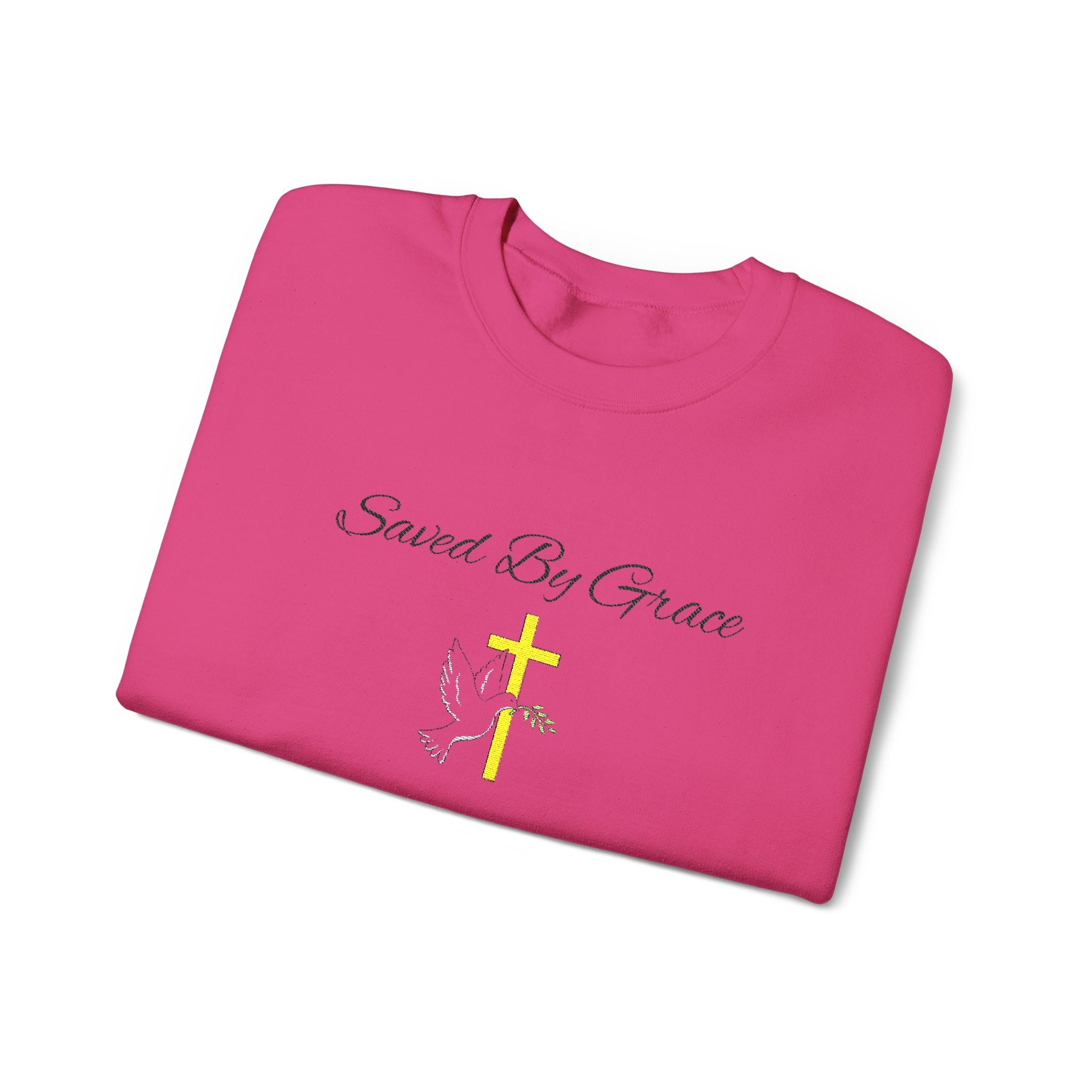 Embroidered Saved By Grace Ephesians 2:8-9 Unisex Heavy Blend Crewneck Sweatshirt