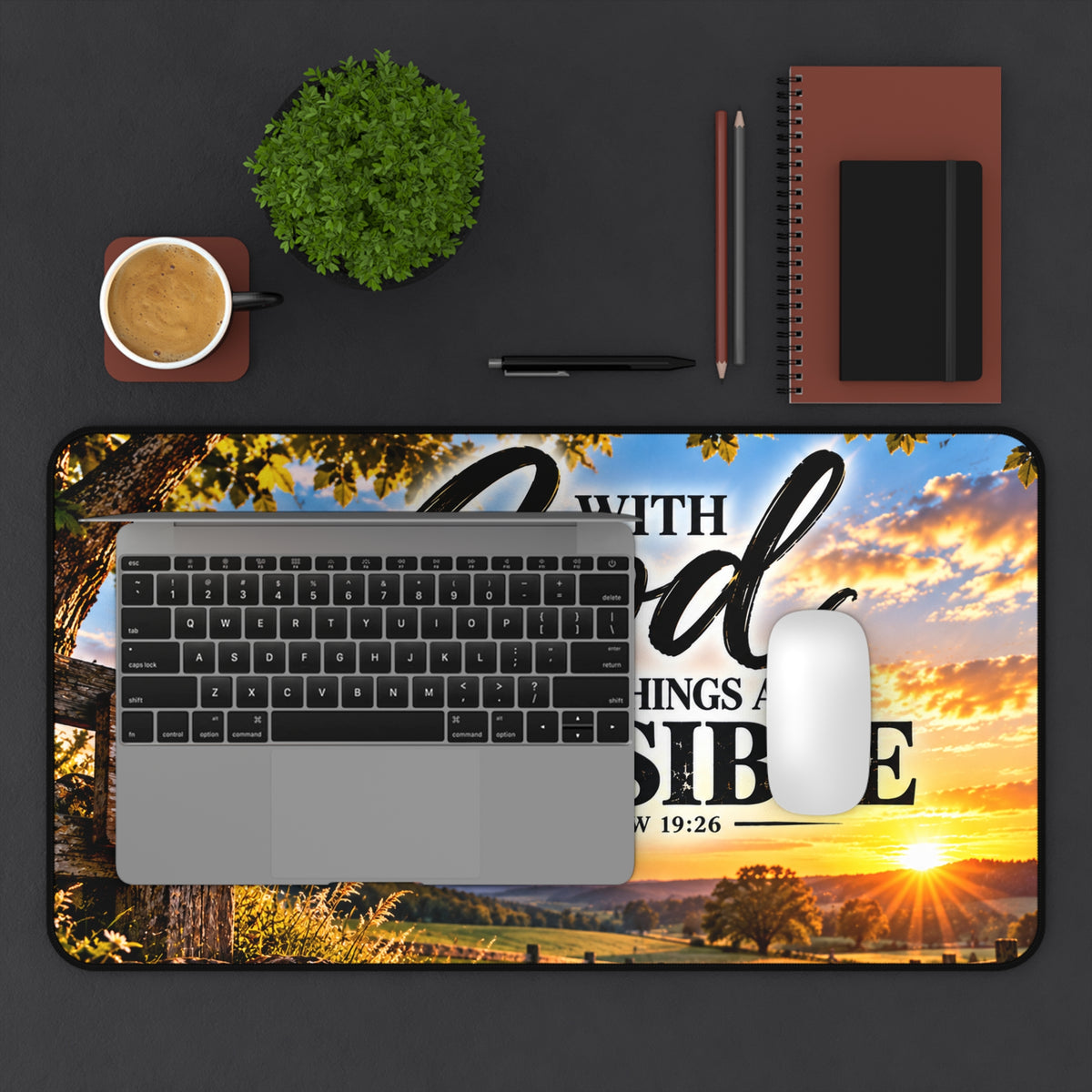 With God All Things Are Possible – Country Sunrise Christian Desk Mat