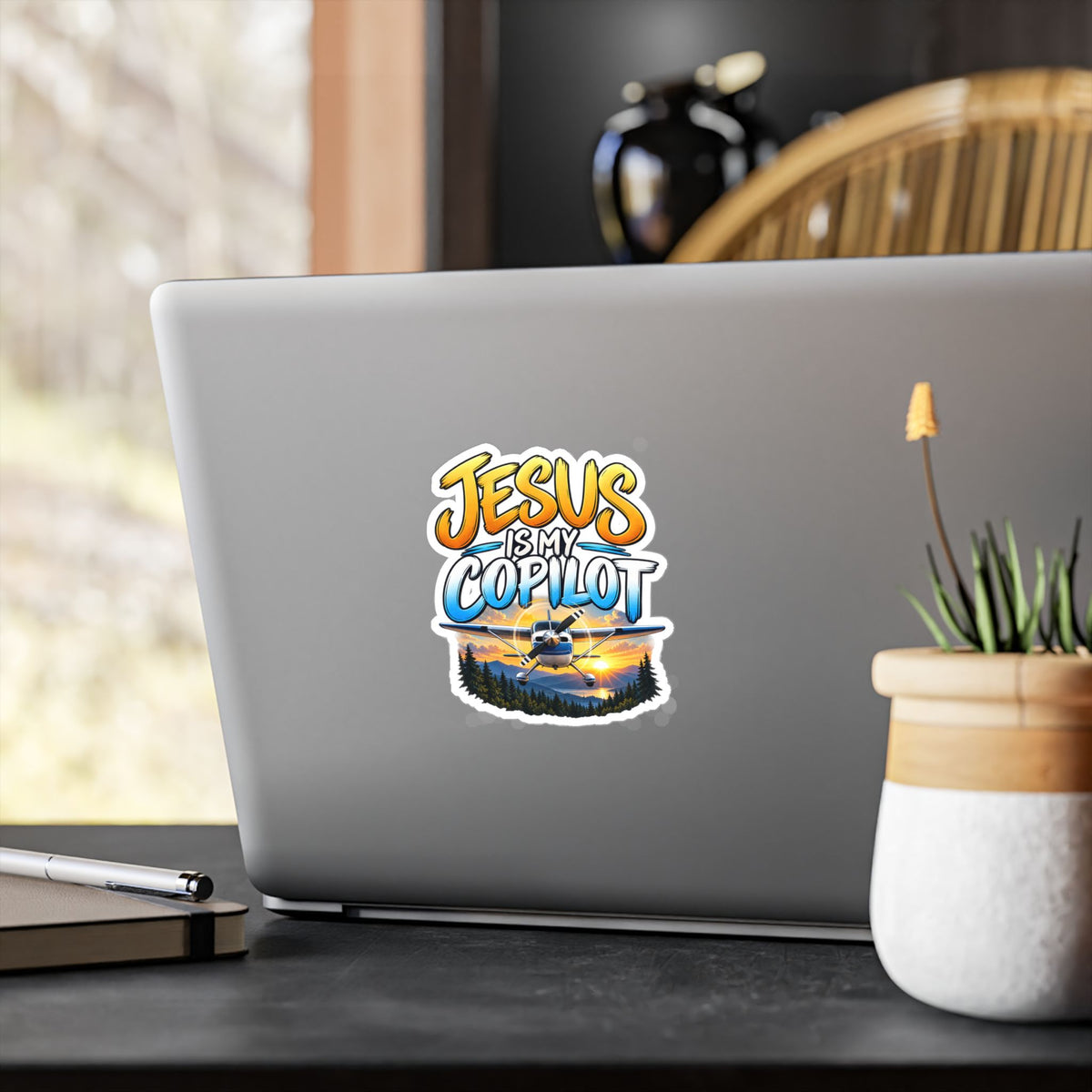Jesus Is My Copilot – Mountain Sunset Christian Vinyl Sticker