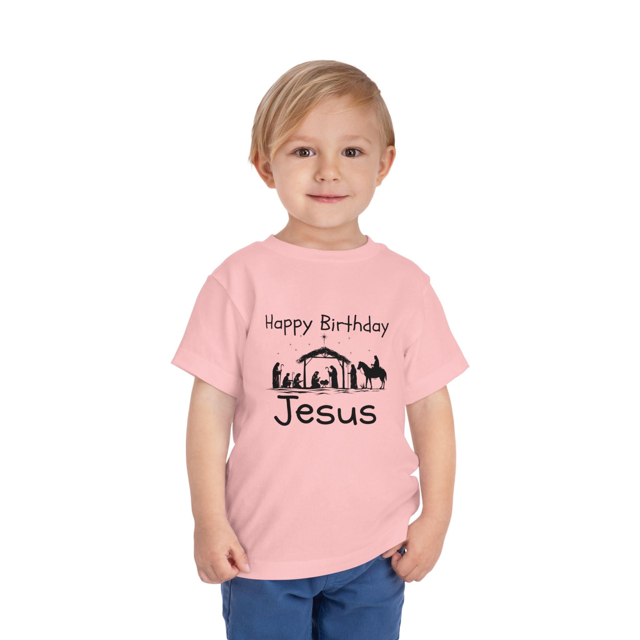 Happy Birthday Jesus Christian Christmas Shirt for Toddlers Short Sleeve Tee Christian Toddler Christmas Shirt