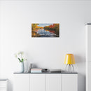 He Leads Me Beside Still Waters Matte Canvas Wall Art — Psalm 23:2 Autumn River Religious Decor